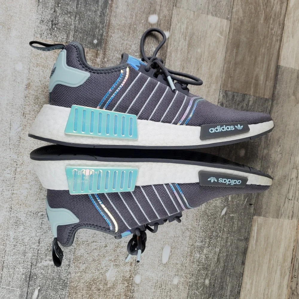 Adidas Originals NMD R1 Womens Shoes Sz 10.5 Running Lace-Up Gray White Sneakers